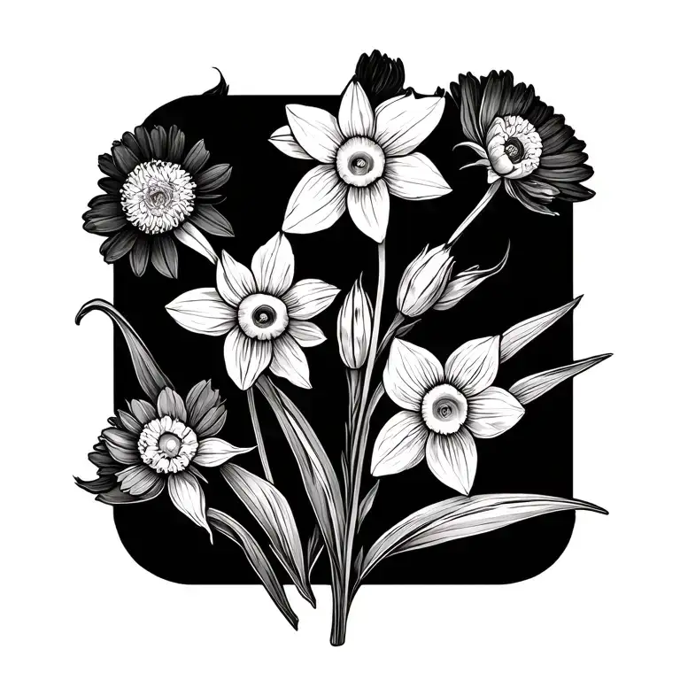 Daffodil And Marigold Fine Line Bouqet