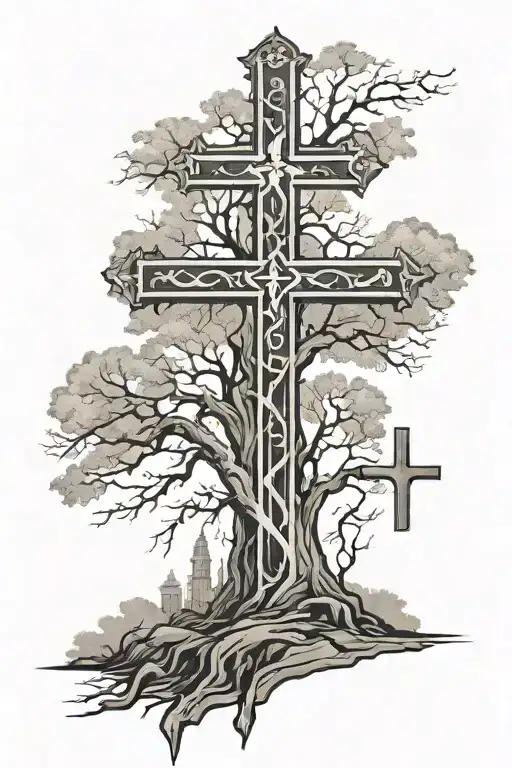Tree With Three Crosses Below Vertically Shoulder