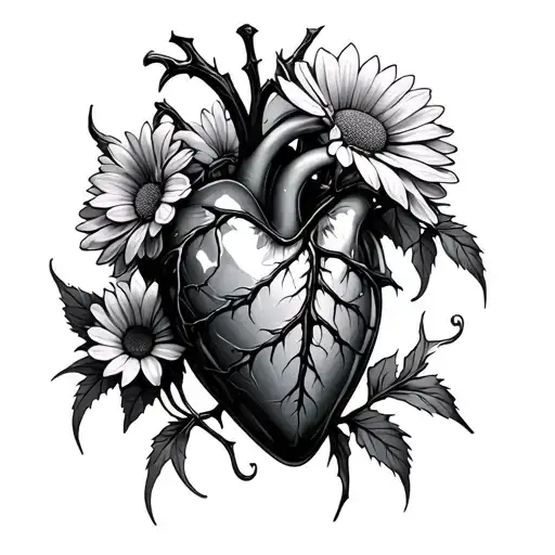 Anatomical Glass Heart Tattoo Black Thorns Chrysanthemums For Scorpio