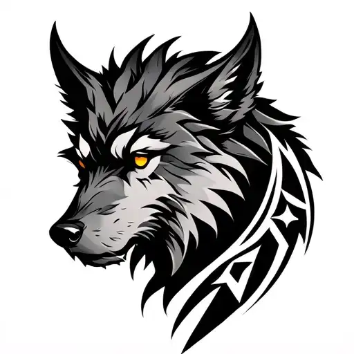 Full Back Tatoo Fenrir With Norse Rune And Geometrical