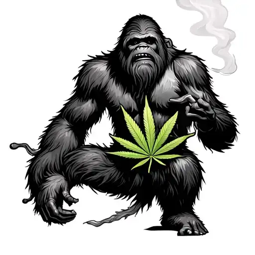 Sasquatch Smoking Weed Leaf Intertwined