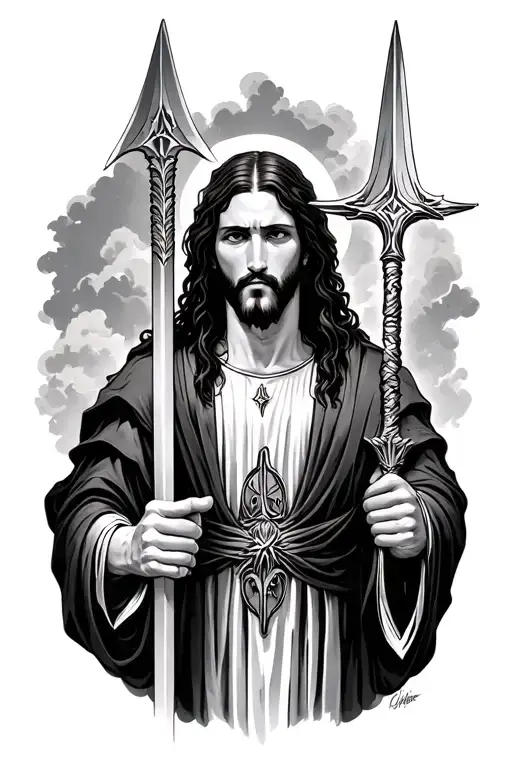 Jesus Styled As Shinji From Evangelion Holding Spear Of Longinus