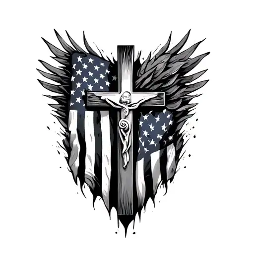 Christian Cross With American Flag