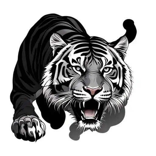 Tiger Pouncing Sideways