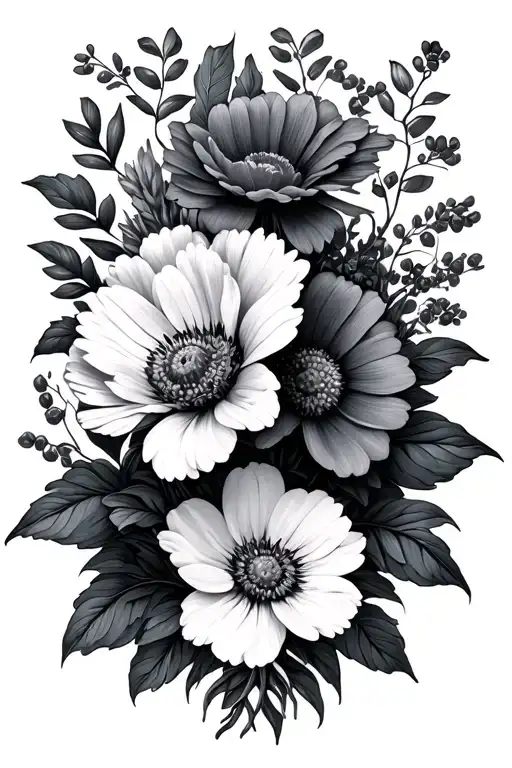 4 Birth Month Flowers Bouquet Tied