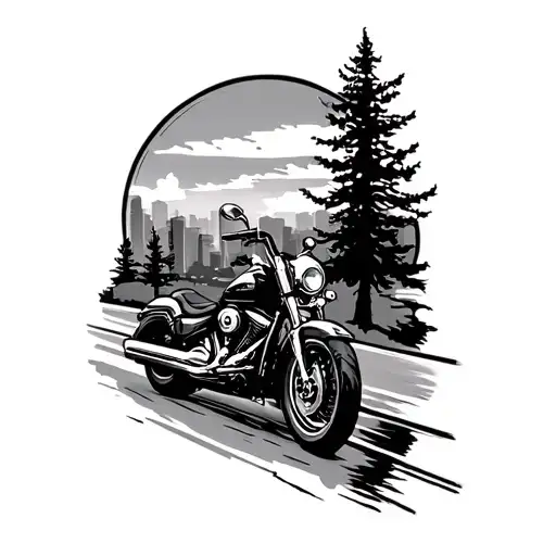 Harley Road Glide Oakland Tree Scenery Tattoo City Silhouette
