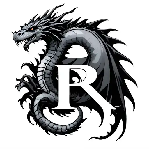 Dragon Tattoo That Features An R And Is Shaped Like A Uterus With Overies