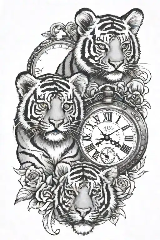 2 Tiger Cubs And 2 Pocket Watch