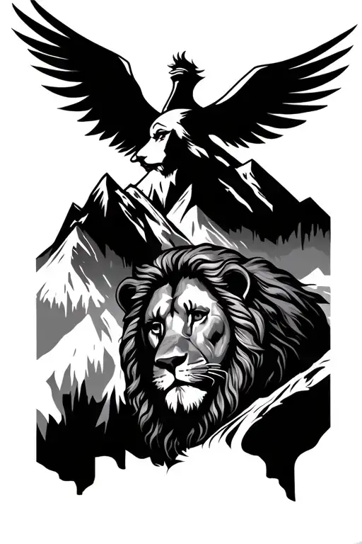 Jesus And Lion With Mountains