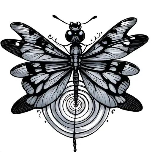Dragonfly And Butterfly With A Spiral In The Middle