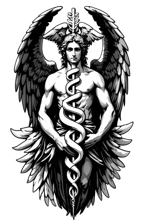 Arch Angel Raphael Holding A Caduceus Symbol