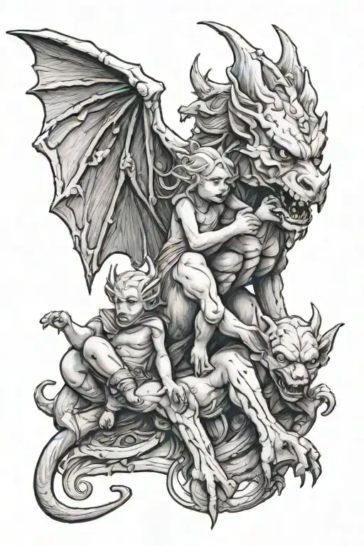 Dark Demons Gargoyle Warrior With Her Toddler