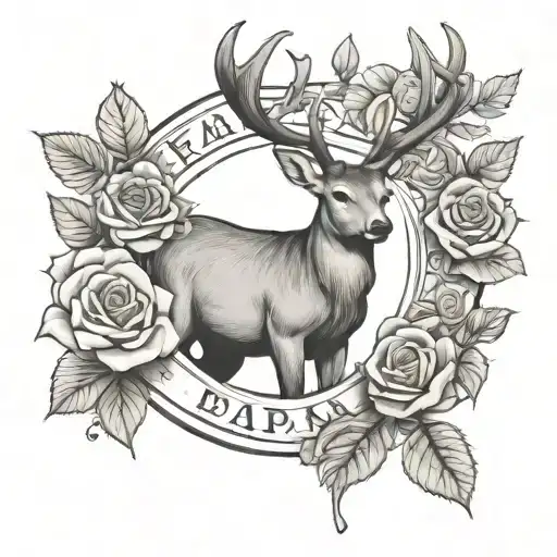 Deer And Roses With The Word Papa
