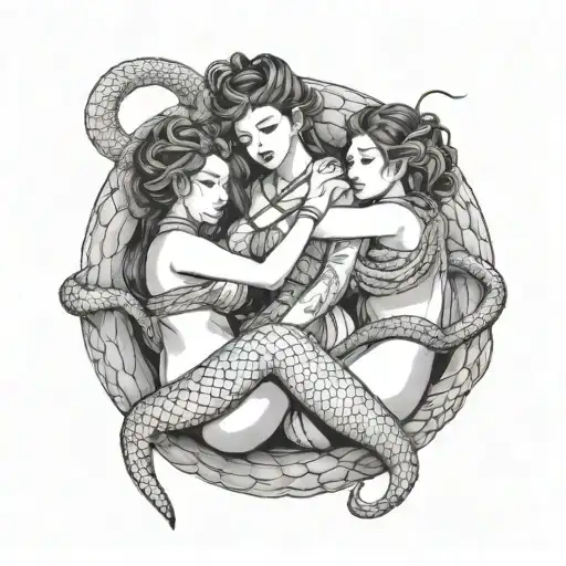 3 Shibari Girls Surrounded By Snake