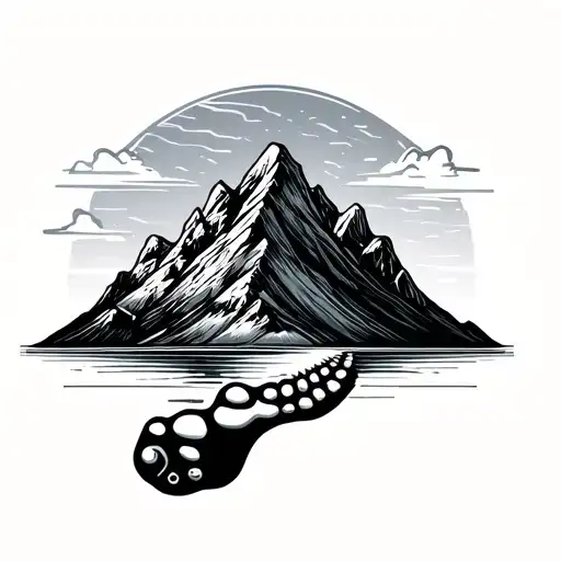 Fine Line Mountain That Merges Into A Footprint Silhouette