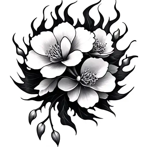 Japanese Cherry Blossom With Fire Peddles