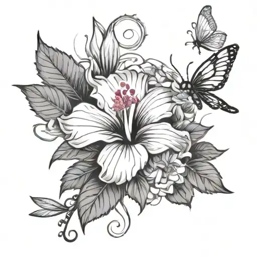 Hibiscus Flower And Lilys With Dragon Flies And On Its String