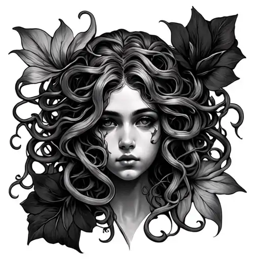 Medusa Tattoo With Iris's As Floral Component