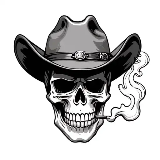 Skull Smoking Cowboy Hat On Top