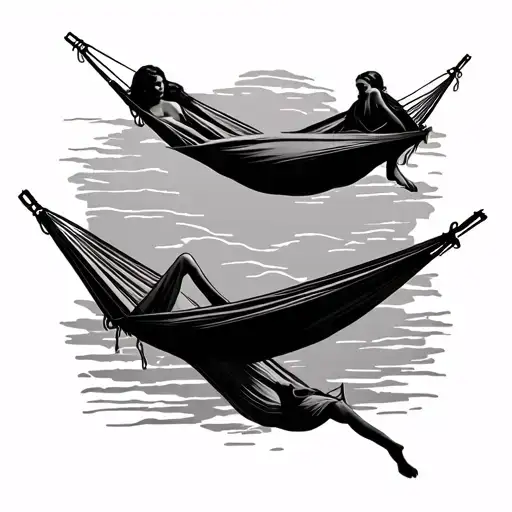 2 Hammocks One Above The Other Fine Line