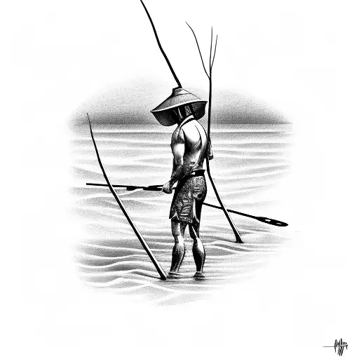 Fisher Man In Beach With Palms