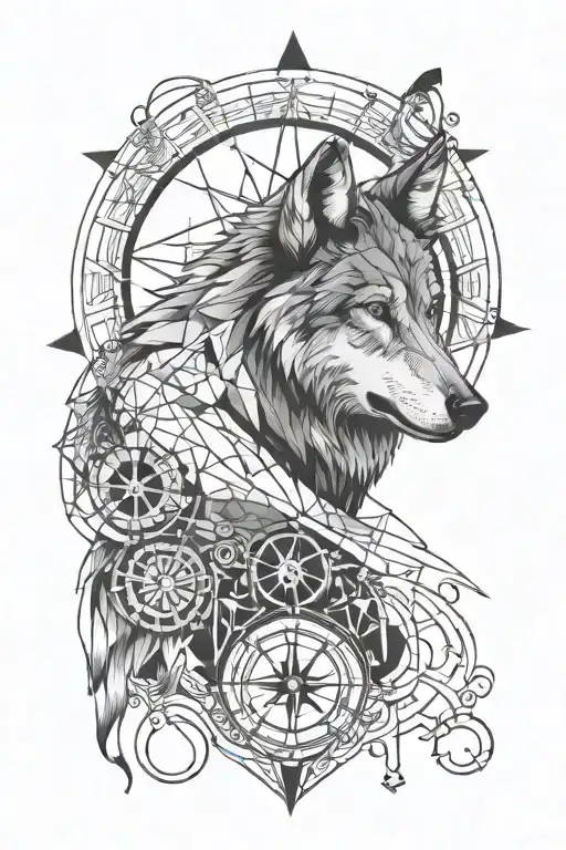 Wolf With Compass Geometric Shapes