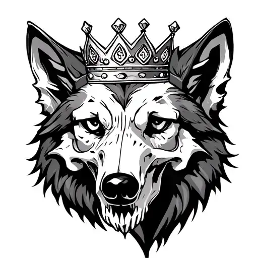 Realistic Wolf Skull Wearing A Crown