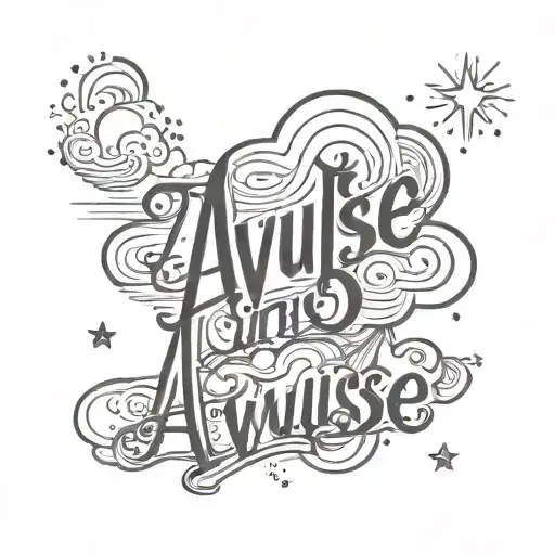 The Word Avuyise In Cursive And Serif Font And Bold With Clouds Around It And Stars