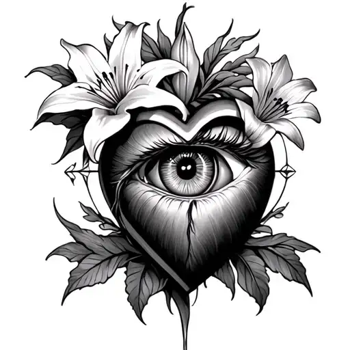 Sacred Heart With Eye And Lily Flower
