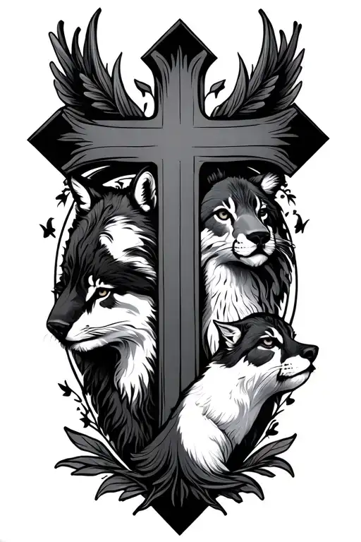 A Cross With Animals Inside And Another Cross