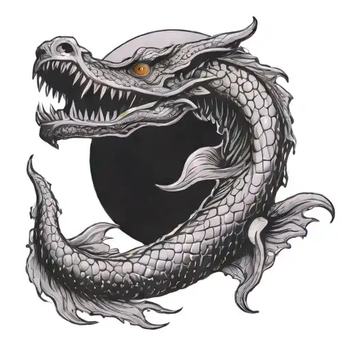 Humanoid Sea Serpent Eating Moon