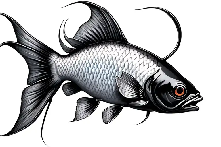 Make The Flower More Abstract And Show The Entire Fish With Tails