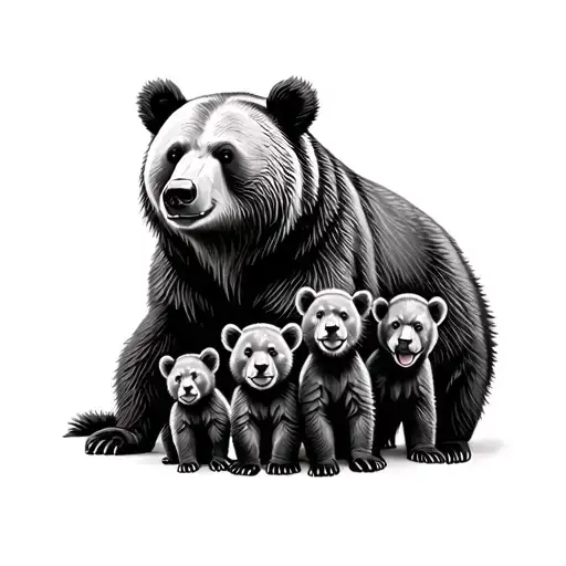 Mama Bear And 4 Cubs