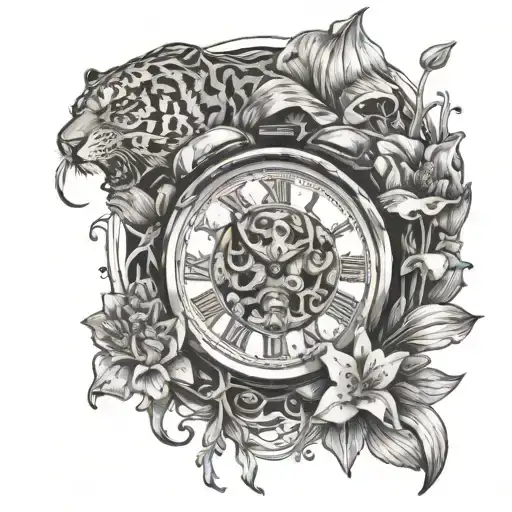 Clock Melting With Mushrooms And Tiger Lilys Surrounding