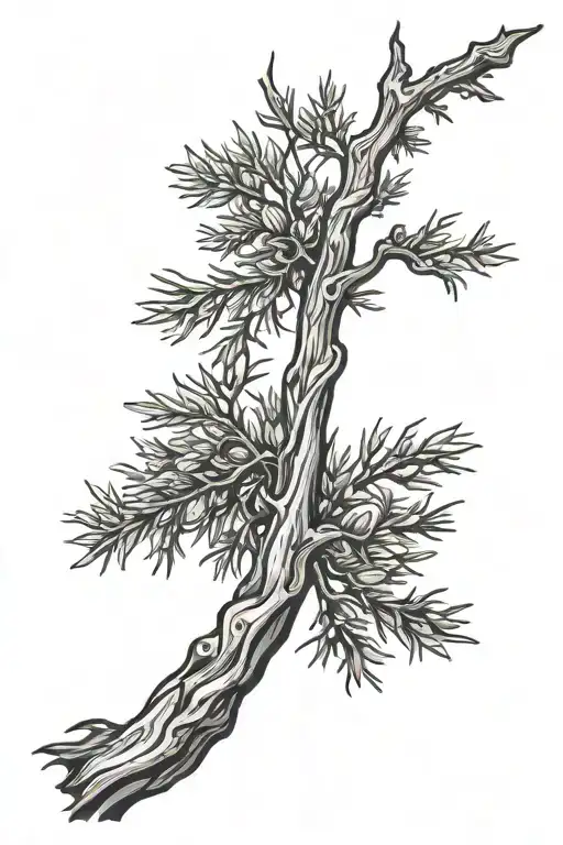 Cypress Branch Intertwined In Woodcut Gothic Style