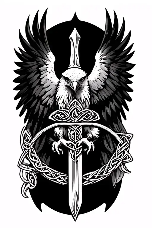 Falcon Holding A Celtic Sword