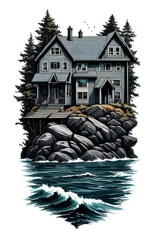 Bottom Part Newfoundland Houses With Rocks And Ocean