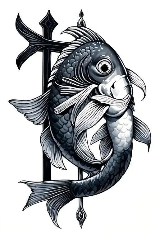 Pisces Fish Wrapped Around Cross