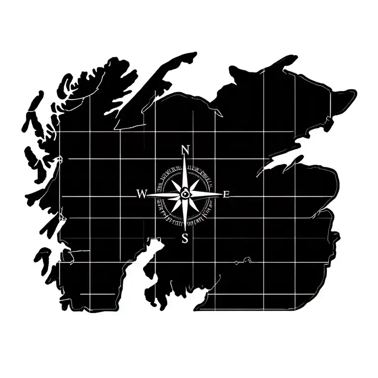 Map Outline Of Scotland With Gridlines On Top And A Compass With North East South West