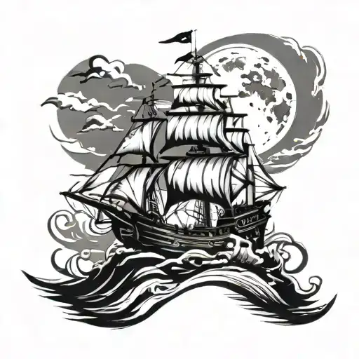 Manly Minimalistic Ship With Moon