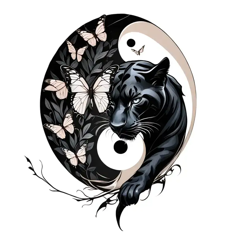 Black Panther Yin And Butterflies Yang