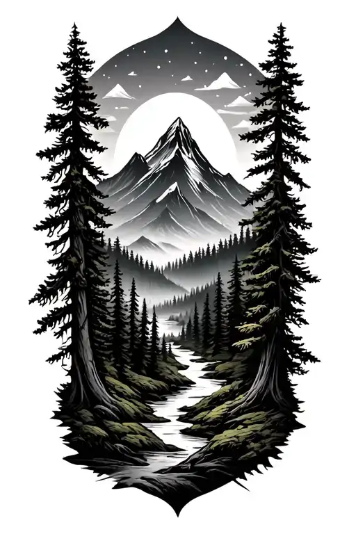 Forest And Mountain In Background