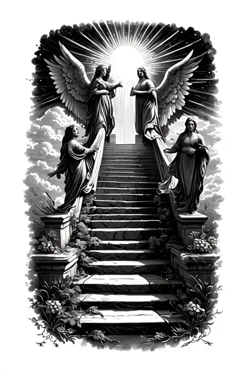 Stairway To Heaven Walking Up Stairs Angels Sun Rays Clouds Heaven Gate At The Top Of The Stairs
