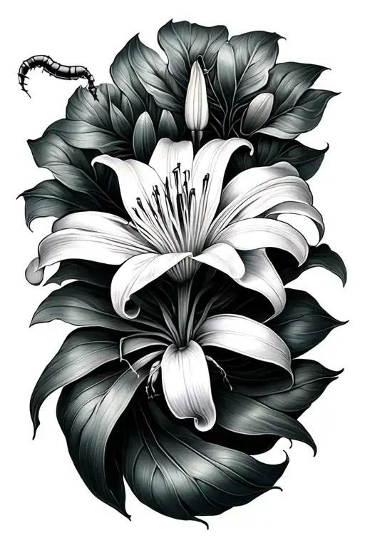 Centipede Crawling Around A Spider Lily Flower