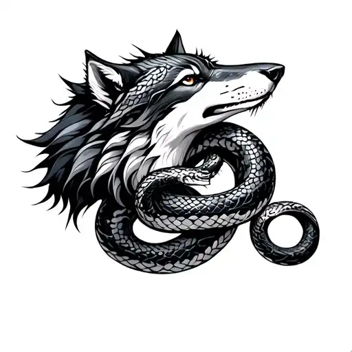 Wolf And Snake Intertwined