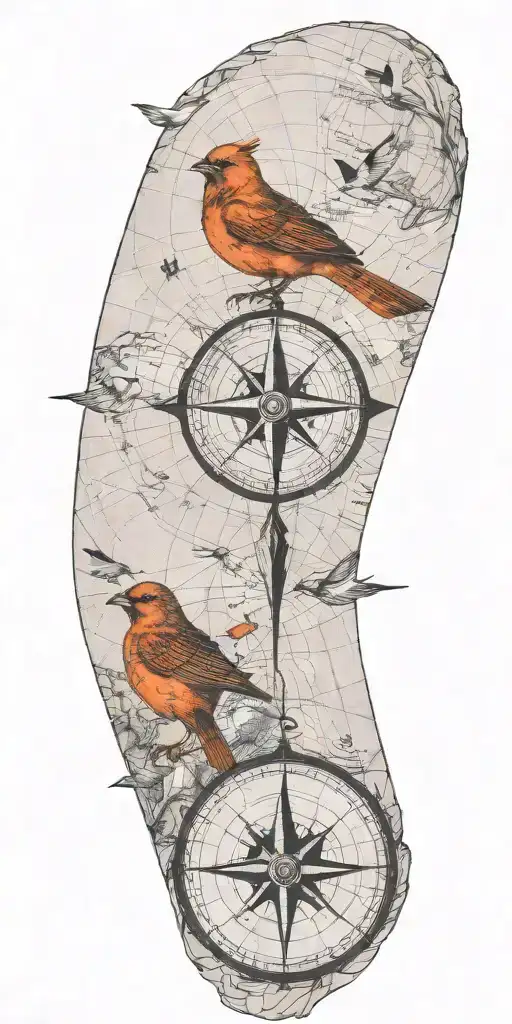 Black And Gray Map With Compass And A Birds Flying