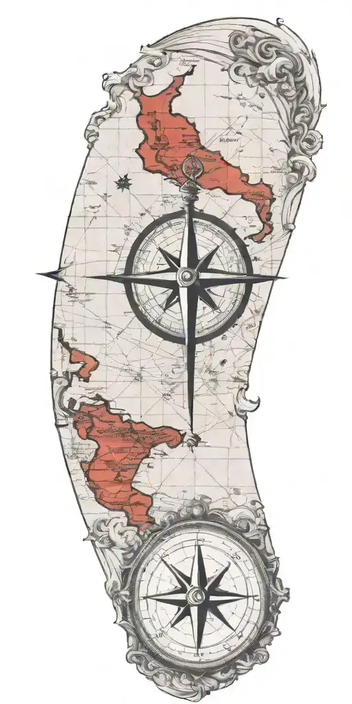 Black And Gray Map With Compass And Rose