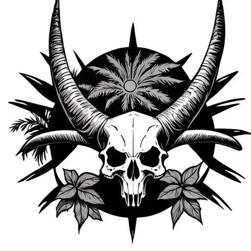 Fleur-de-lis Longhorn Skull Palm Tree And Sun