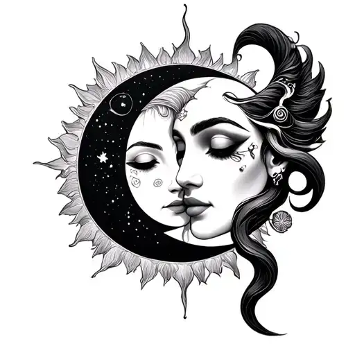 Genie Holding The Sun And Moon Merging Together