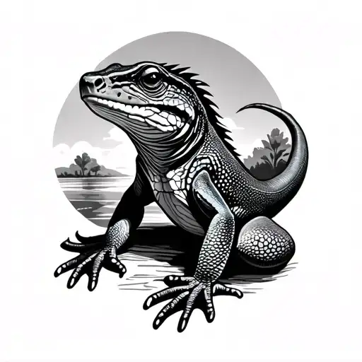 Lizard With Landscape Background Black And White